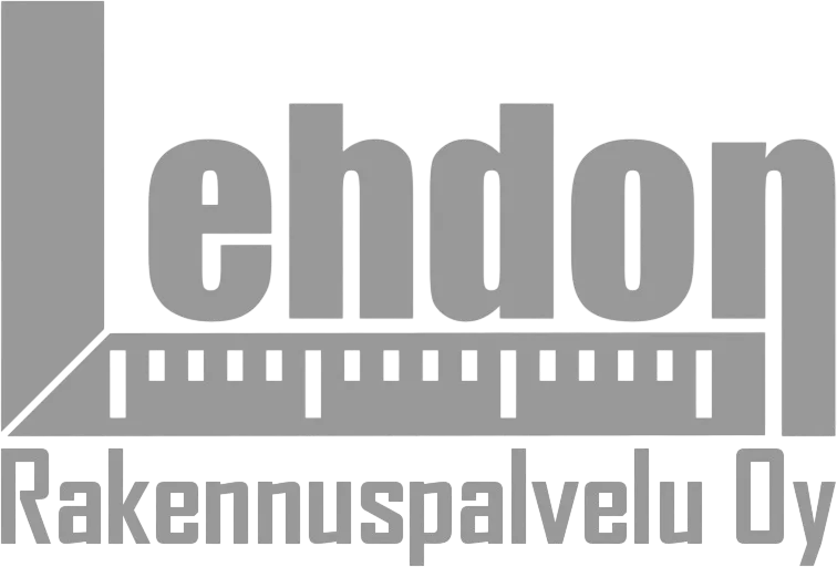 Harmaa logo, jossa teksti "ehdon" mittanauhan päällä ja alla "Rakennuspalvelu Oy" mustalla taustalla.